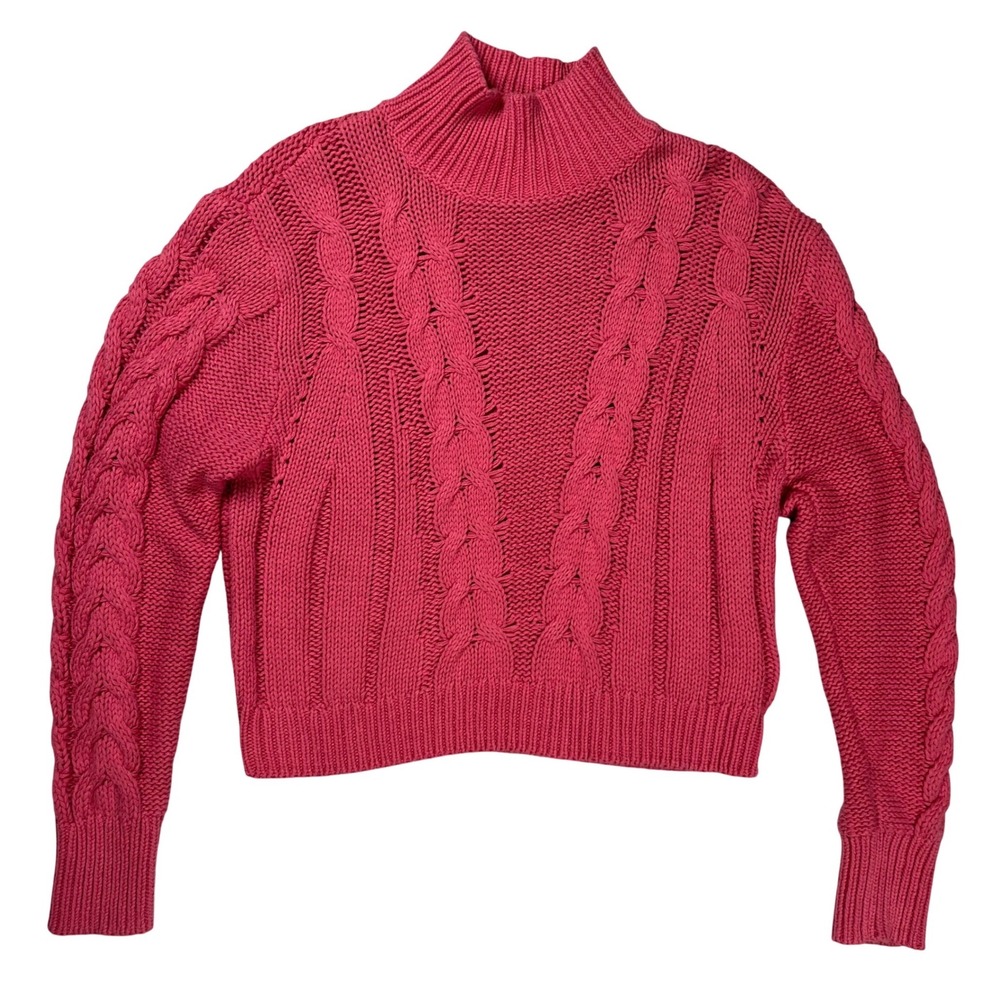 Aeropostale Cable Knit Sweater Women Medium Pink Mock Neck Long Sleeve Preppy
